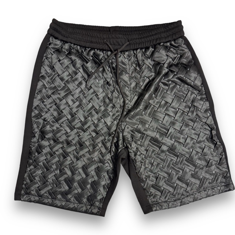 BOTTEGA INSPIRED WOVEN SATIN FRONT KNIT SHORTS SZ M